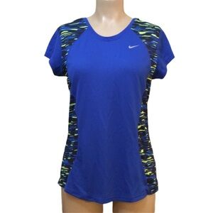 Nike Dri Fit Blue & Neon Graphic Printed Accents Performance Top